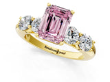 Yellow gold Fancy Pink Emerald  Cut Five-Stone Prong Set Diamond Ring with Classic Band_33