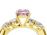 Yellow gold Fancy Pink Emerald  Cut Five-Stone Prong Set Diamond Ring with Classic Band_36