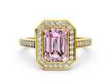 Yellow gold Fancy Pink Emerald Cut Halo Bezel Diamond Pave Band Ring_18