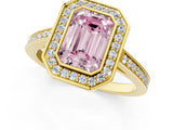 Yellow gold Fancy Pink Emerald Cut Halo Bezel Diamond Pave Band Ring_19