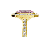 Yellow gold Fancy Pink Emerald Cut Halo Bezel Diamond Pave Band Ring_23