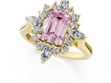 Yellow gold Fancy Pink Emerald Cut Halo Diamond Cluster Ring with Marquise and Round Stones on a White Gold Band with Prong Setting_1