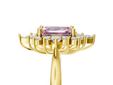 Yellow gold Fancy Pink Emerald Cut Halo Diamond Cluster Ring with Marquise and Round Stones on a White Gold Band with Prong Setting_5