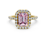 Yellow gold Fancy Pink Emerald  Cut Halo Diamond Engagement Ring with Pave Band and Four-Prong Setting_20