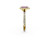 Yellow gold Fancy Pink Emerald  Cut Halo Diamond Engagement Ring with Pave Band and Four-Prong Setting_22