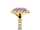 Yellow gold Fancy Pink Emerald  Cut Halo Diamond Engagement Ring with Pave Band and Four-Prong Setting_25