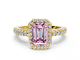 Yellow gold Fancy Pink Emerald  Cut Halo Diamond Engagement Ring with Pave Band and Four-Prong Setting_28