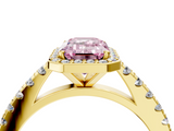 Yellow gold Fancy Pink Emerald  Cut Halo Diamond Engagement Ring with Pave Band and Four-Prong Setting_32