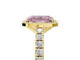 Yellow gold Fancy Pink Emerald  Cut Halo Diamond Engagement Ring with Pave Band and Four-Prong Setting_33