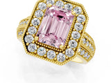 Yellow gold Fancy Pink Emerald Cut Halo Diamond Engagement Ring with Pave Split Shank and Four-Prong Setting_1