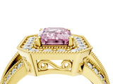 Yellow gold Fancy Pink Emerald Cut Halo Diamond Engagement Ring with Pave Split Shank and Four-Prong Setting_4