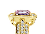 Yellow gold Fancy Pink Emerald Cut Halo Diamond Engagement Ring with Pave Split Shank and Four-Prong Setting_5
