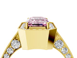 Yellow gold Fancy Pink Emerald Cut Halo Diamond Engagement Ring with Split Shank Band and Four-Prong Setting_4
