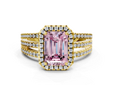 Yellow gold Fancy Pink Emerald  Cut Halo Diamond Engagement Ring with Split Shank and Four-Prong Setting_20