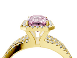 Yellow gold Fancy Pink Emerald  Cut Halo Diamond Engagement Ring with Split Shank and Four-Prong Setting_24