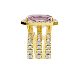 Yellow gold Fancy Pink Emerald  Cut Halo Diamond Engagement Ring with Split Shank and Four-Prong Setting_25