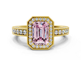 Yellow gold Fancy Pink Emerald  Cut Halo Diamond Pave Band Ring with Four-Prong Setting_45