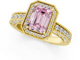 Yellow gold Fancy Pink Emerald  Cut Halo Diamond Pave Band Ring with Four-Prong Setting_46