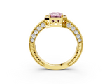 Yellow gold Fancy Pink Emerald  Cut Halo Diamond Pave Band Ring with Four-Prong Setting_48