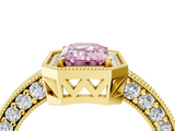Yellow gold Fancy Pink Emerald  Cut Halo Diamond Pave Band Ring with Four-Prong Setting_49