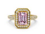 Yellow gold Fancy Pink Emerald  Cut Halo Diamond Pave Band with Four-Prong Setting_38