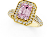 Yellow gold Fancy Pink Emerald  Cut Halo Diamond Pave Band with Four-Prong Setting_39