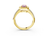 Yellow gold Fancy Pink Emerald  Cut Halo Diamond Pave Band with Four-Prong Setting_41
