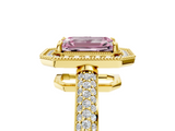 Yellow gold Fancy Pink Emerald  Cut Halo Diamond Pave Band with Four-Prong Setting_43