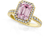Yellow gold Fancy Pink Emerald Cut Halo Diamond Pave Band with Prong Setting_1