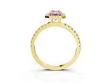 Yellow gold Fancy Pink Emerald Cut Halo Diamond Pave Band with Prong Setting_3