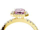Yellow gold Fancy Pink Emerald Cut Halo Diamond Pave Band with Prong Setting_4