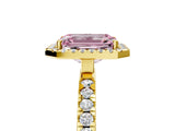 Yellow gold Fancy Pink Emerald Cut Halo Diamond Pave Band with Prong Setting_5