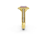 Yellow gold Fancy Pink Emerald Cut Halo Diamond Ring with Beaded Split Shank and Four-Prong Setting_2