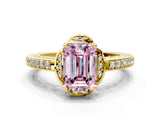 Yellow gold Fancy Pink Emerald  Cut Halo Diamond Ring with Channel Set Band and Four-Prong Setting_32