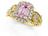 Yellow gold Fancy Pink Emerald Cut Halo Diamond Ring with Milgrain and Bezel Accents on a Split Shank Band_13