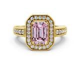 Yellow gold Fancy Pink Emerald  Cut Halo Diamond Ring with Pavé Band and Four-Prong Setting_69