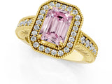 Yellow gold Fancy Pink Emerald  Cut Halo Diamond Ring with Pavé Band and Four-Prong Setting_70