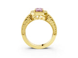 Yellow gold Fancy Pink Emerald  Cut Halo Diamond Ring with Pavé Band and Four-Prong Setting_72
