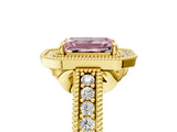 Yellow gold Fancy Pink Emerald  Cut Halo Diamond Ring with Pavé Band and Four-Prong Setting_74