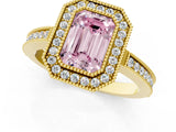 Yellow gold Fancy Pink Emerald  Cut Halo Diamond Ring with Pavé Band and Milgrain Prong Setting_33