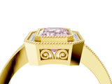Yellow gold Fancy Pink Emerald  Cut Halo Diamond Ring with Pavé Band and Milgrain Prong Setting_36