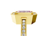 Yellow gold Fancy Pink Emerald  Cut Halo Diamond Ring with Pavé Band and Milgrain Prong Setting_37