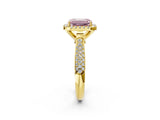 Yellow gold Fancy Pink Emerald Cut Halo Diamond Ring with Pavé Band_2