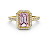 Yellow gold Fancy Pink Emerald  Cut Halo Diamond Ring with Pave Band and Four-Prong Setting_24