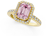 Yellow gold Fancy Pink Emerald  Cut Halo Diamond Ring with Pave Band and Four-Prong Setting_25