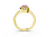 Yellow gold Fancy Pink Emerald  Cut Halo Diamond Ring with Pave Band and Four-Prong Setting_27