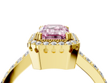 Yellow gold Fancy Pink Emerald  Cut Halo Diamond Ring with Pave Band and Four-Prong Setting_28