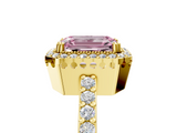 Yellow gold Fancy Pink Emerald  Cut Halo Diamond Ring with Pave Band and Four-Prong Setting_29