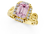 Yellow gold Fancy Pink Emerald  Cut Halo Diamond Ring with Scrollwork Band and Four-Prong Setting_102