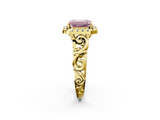 Yellow gold Fancy Pink Emerald  Cut Halo Diamond Ring with Scrollwork Band and Four-Prong Setting_103